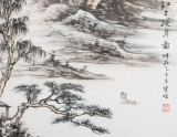 曹寶峪四尺斗方《江上泛舟圖》