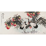 中國老子書畫院副院長 朱祖義四尺《鶴壽圖》