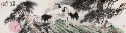 王向陽 六尺對開《松鶴同壽》中國美術(shù)家協(xié)會會員（詢價）