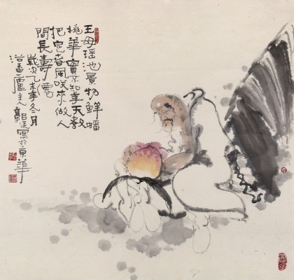 【已售】郭廷 四尺斗方《人間長壽仙》 當代獨具特色的水墨人物名家（詢價）