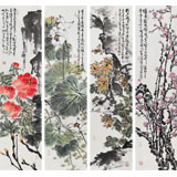 曲逸之  四條屏《春夏秋冬》 河南省著名花鳥畫家