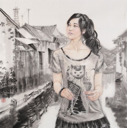 王其志四尺斗方《故鄉(xiāng)情》 中美協(xié)會員 江蘇贛榆美協(xié)副主席