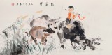 當(dāng)代鄉(xiāng)土童趣繪畫名家尹和平 四尺《牧笛聲》