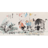 當(dāng)代鄉(xiāng)土童趣繪畫(huà)名家尹和平 四尺《捕蜻蜓》