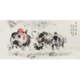 當(dāng)代鄉(xiāng)土童趣繪畫(huà)名家尹和平 四尺《牛背童年》