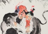 當(dāng)代鄉(xiāng)土童趣繪畫名家尹和平 四尺《牛背童年》