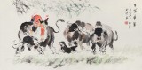 當(dāng)代鄉(xiāng)土童趣繪畫名家尹和平 四尺《牛背童年》
