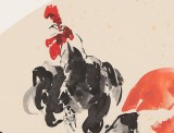 【已售】當(dāng)代鄉(xiāng)土童趣繪畫名家尹和平 扇面《雄雞唱曉》