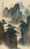 何實 四尺三開《群峰綠透好登臨》吉林著名山水畫家