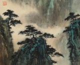 何實 四尺三開《群峰綠透好登臨》吉林著名山水畫家