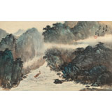 何實(shí) 四尺三開《急流勇進(jìn)》吉林著名山水畫家