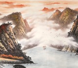 張慧仁六尺聚寶盆山水畫《清秋曉霧圖》