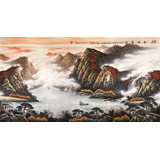 張慧仁六尺聚寶盆山水畫《清秋曉霧圖》