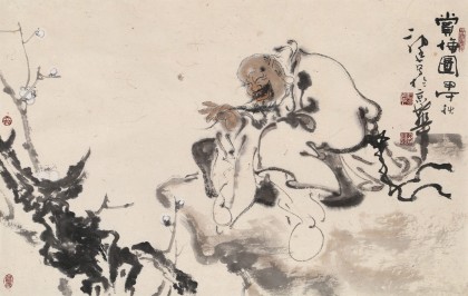 【已售】郭廷 四尺三開《賞梅圖》 當代獨具特色的水墨人物名家（詢價）