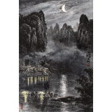 申凌翔 四尺三開《夜?jié)O圖》 廣西山水畫名家