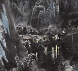 申凌翔 四尺三開《月照漁舟》 廣西山水畫名家