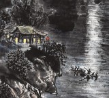 申凌翔 四尺三開《月照漁舟》 廣西山水畫名家