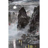 申凌翔 四尺三開《漓江月夜》 廣西山水畫名家