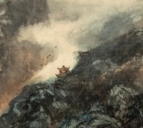 【已售】何實 四尺三開《登高處一覽江山》 吉林著名山水畫家