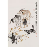 楊西沐 四尺三開《牧牛圖》 中國美術(shù)家協(xié)會會員（詢價）