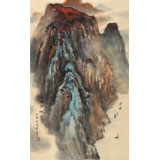 何實(shí) 四尺三開(kāi)《峽江帆影》 吉林著名山水畫(huà)家
