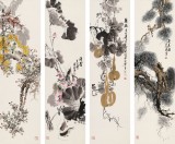 王寶欽 四條屏《清香久遠(yuǎn)》 當(dāng)代花鳥牡丹畫名家（詢價）