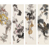 王寶欽 四條屏《清香久遠(yuǎn)》 當(dāng)代花鳥牡丹畫名家（詢價）