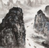 申凌翔 四尺三開《漓江清韻圖》 廣西山水畫名家