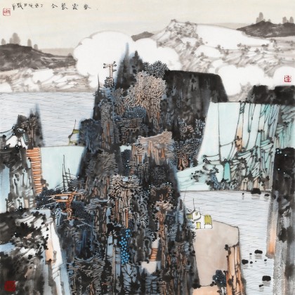 張勇 四尺斗方《春云暮合》 吉林著名山水畫家