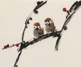 王永剛 四尺三開手指畫《梅花雙雀》 國家一級美術師（詢價）