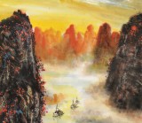 申凌翔 四尺三開《江山秋霞圖》 廣西山水畫名家