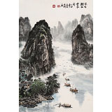 申凌翔 四尺三開《家住漓江云水間 》 廣西山水畫名家