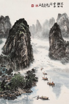 申凌翔 四尺三開(kāi)《家住漓江云水間 》 廣西山水畫(huà)名家