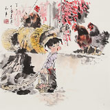 【已售】尹和平 四尺斗方《丫丫》 當(dāng)代鄉(xiāng)土童趣繪畫名家