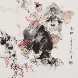 尹和平 四尺斗方《秋歌》 當(dāng)代鄉(xiāng)土童趣繪畫名家