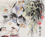 尹和平 四尺斗方《戲鵝圖》 當代鄉(xiāng)土童趣繪畫名家