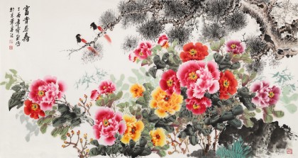 王寶欽六尺《富貴長壽》當代花鳥牡丹畫名家（詢價）