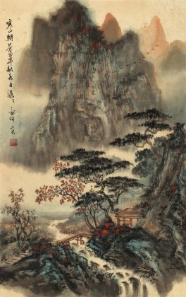 【已售】何實 四尺三開《寒山轉(zhuǎn)蒼翠》 吉林著名山水畫家
