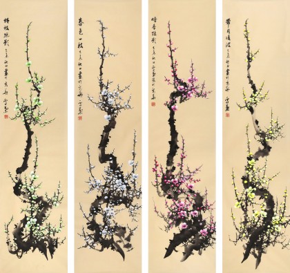 何華賢 四條屏《暗香踈影》  潁淮書畫名家