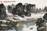 【已售】申凌翔 四尺三開《故鄉(xiāng)的河》 廣西山水畫名家