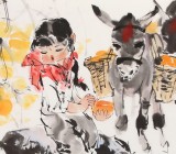 【已售】尹和平 四尺斗方《秋柿多多》 當代鄉(xiāng)土童趣繪畫名家
