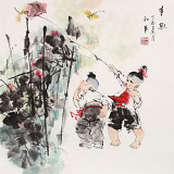 【已售】尹和平 四尺斗方《童趣》 當(dāng)代鄉(xiāng)土童趣繪畫名家