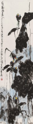 王永剛 六尺對開手指畫《荷風(fēng)悠遠(yuǎn)》 國家一級美術(shù)師（詢價）