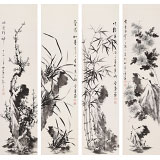 【已售】何華賢 四條屏《梅蘭竹菊》 潁淮書畫名家