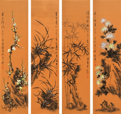 【已售】何華賢 四條屏《梅蘭竹菊》 潁淮書畫名家