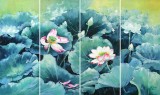 【已售】郭瑩 《荷韻幽香》四聯(lián) 北京著名女油畫家