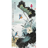 【已售】孫浩群《碧荷翠羽》 八十歲學(xué)院派繪畫名家（詢價(jià)）