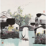 【已售】苗雨 四尺斗方《憶江南》 遼寧工美教授 師從吳冠中