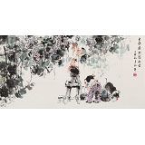 尹和平 四尺《玉珠滿架溢秋香》 當(dāng)代鄉(xiāng)土童趣繪畫(huà)名家