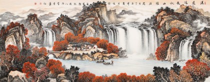 【已售】蔣元發(fā) 小六尺《源遠(yuǎn)流長(zhǎng) 秋山雅居》 廣西著名山水畫家（詢價(jià)）